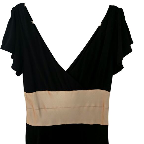 Kay Unger Black V-neck Cocktail Dress Champagne Color Tie Flutter Sleeve Size 12 - Picture 6 of 7